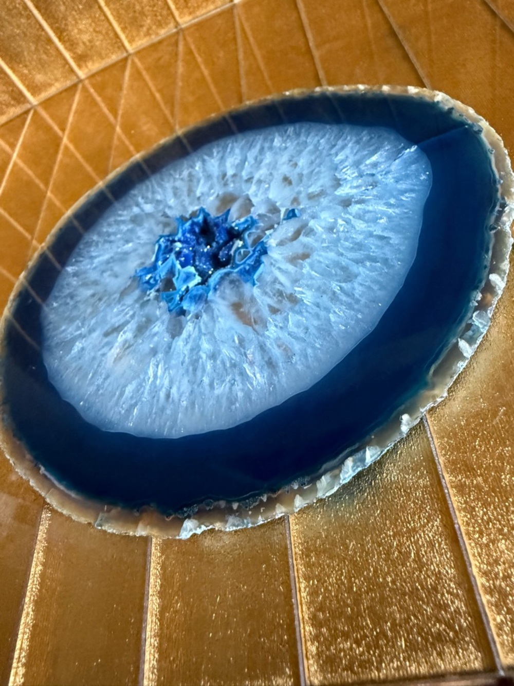 Lg sliced Brazilian blue agate round geode crystal